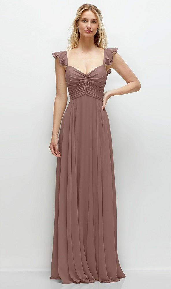 Front View - Sienna Convertible Ruffle Strap Chiffon Maxi Dress with Full Circle Skirt