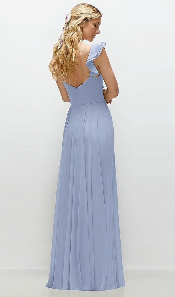 Back View - Sky Blue Convertible Ruffle Strap Chiffon Maxi Dress with Full Circle Skirt