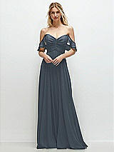 Alt View 1 Thumbnail - Silverstone Convertible Ruffle Strap Chiffon Maxi Dress with Full Circle Skirt