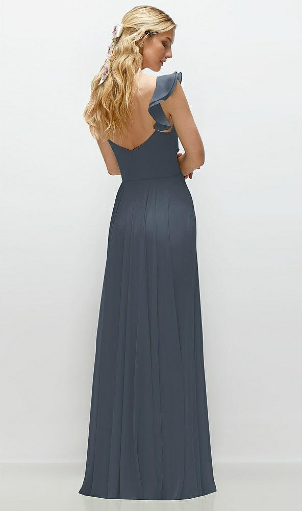 Back View - Silverstone Convertible Ruffle Strap Chiffon Maxi Dress with Full Circle Skirt