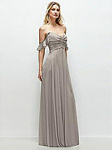 Alt View 2 Thumbnail - Taupe Convertible Ruffle Strap Chiffon Maxi Dress with Full Circle Skirt