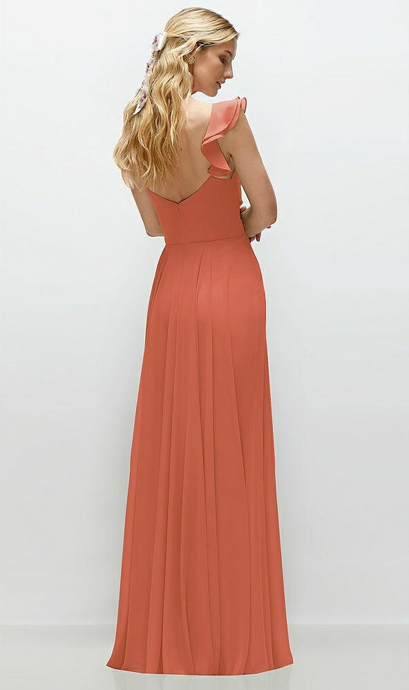 Back View - Terracotta Copper Convertible Ruffle Strap Chiffon Maxi Dress with Full Circle Skirt