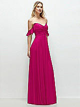 Alt View 2 Thumbnail - Think Pink Convertible Ruffle Strap Chiffon Maxi Dress with Full Circle Skirt