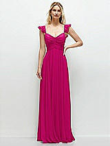 Front View Thumbnail - Think Pink Convertible Ruffle Strap Chiffon Maxi Dress with Full Circle Skirt