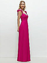 Side View Thumbnail - Think Pink Convertible Ruffle Strap Chiffon Maxi Dress with Full Circle Skirt