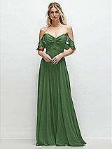 Alt View 1 Thumbnail - Vineyard Green Convertible Ruffle Strap Chiffon Maxi Dress with Full Circle Skirt