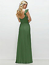 Rear View Thumbnail - Vineyard Green Convertible Ruffle Strap Chiffon Maxi Dress with Full Circle Skirt