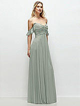 Alt View 2 Thumbnail - Willow Green Convertible Ruffle Strap Chiffon Maxi Dress with Full Circle Skirt