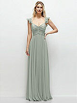 Front View Thumbnail - Willow Green Convertible Ruffle Strap Chiffon Maxi Dress with Full Circle Skirt