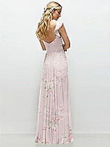 Rear View Thumbnail - Watercolor Print Convertible Ruffle Strap Chiffon Maxi Dress with Full Circle Skirt