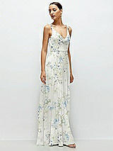 Side View Thumbnail - Bleu Garden Cowl Neck Chiffon Maxi Dress with Hand-Worked Petal Straps