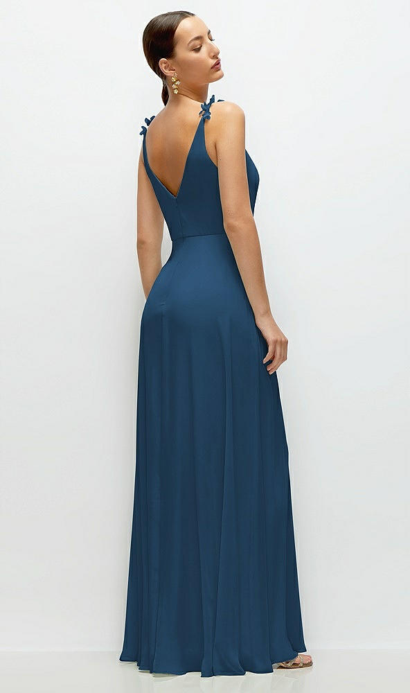 Back View - Dusk Blue Cowl Neck Chiffon Maxi Dress with Hand-Worked Petal Straps