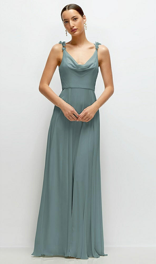 Front View - Icelandic Cowl Neck Chiffon Maxi Dress with Hand-Worked Petal Straps