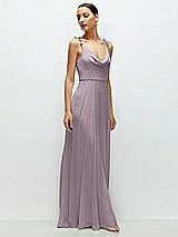 Side View Thumbnail - Lilac Dusk Cowl Neck Chiffon Maxi Dress with Hand-Worked Petal Straps