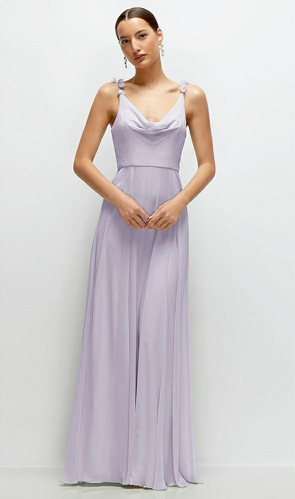 Front View - Moondance Cowl Neck Chiffon Maxi Dress with Hand-Worked Petal Straps