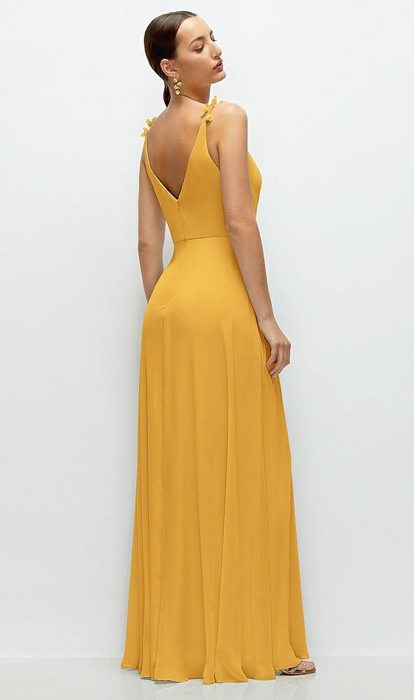 Back View - NYC Yellow Cowl Neck Chiffon Maxi Dress with Hand-Worked Petal Straps