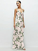 Side View Thumbnail - Palm Beach Print Cowl Neck Chiffon Maxi Dress with Hand-Worked Petal Straps