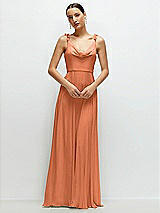 Front View Thumbnail - Sweet Melon Cowl Neck Chiffon Maxi Dress with Hand-Worked Petal Straps