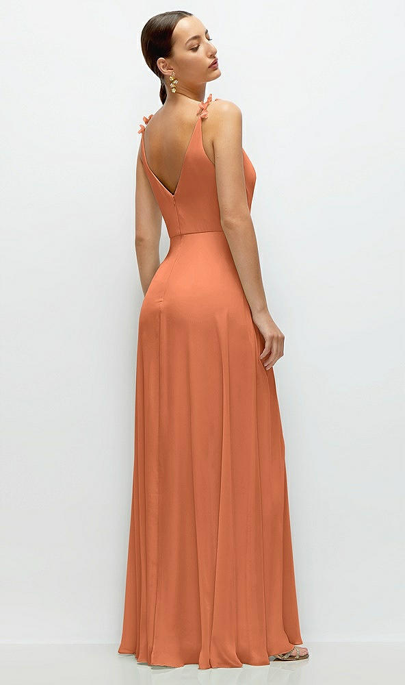 Back View - Sweet Melon Cowl Neck Chiffon Maxi Dress with Hand-Worked Petal Straps