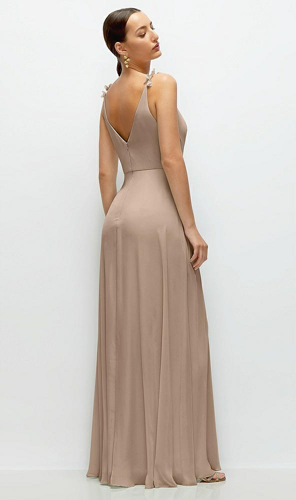 Back View - Topaz Cowl Neck Chiffon Maxi Dress with Hand-Worked Petal Straps