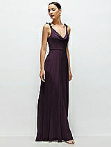 Side View Thumbnail - Aubergine Cowl Neck Chiffon Maxi Dress with Hand-Worked Petal Straps