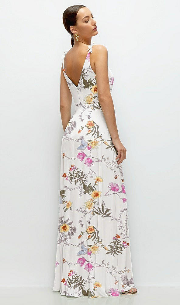 Back View - Butterfly Botanica Ivory Cowl Neck Chiffon Maxi Dress with Hand-Worked Petal Straps