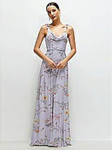 Front View Thumbnail - Butterfly Botanica Silver Dove Cowl Neck Chiffon Maxi Dress with Hand-Worked Petal Straps