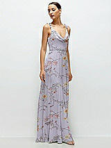 Side View Thumbnail - Butterfly Botanica Silver Dove Cowl Neck Chiffon Maxi Dress with Hand-Worked Petal Straps