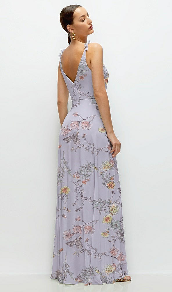 Back View - Butterfly Botanica Silver Dove Cowl Neck Chiffon Maxi Dress with Hand-Worked Petal Straps