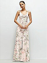 Front View Thumbnail - Blush Garden Cowl Neck Chiffon Maxi Dress with Hand-Worked Petal Straps