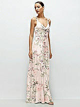 Side View Thumbnail - Blush Garden Cowl Neck Chiffon Maxi Dress with Hand-Worked Petal Straps