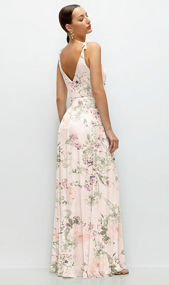 Back View - Blush Garden Cowl Neck Chiffon Maxi Dress with Hand-Worked Petal Straps