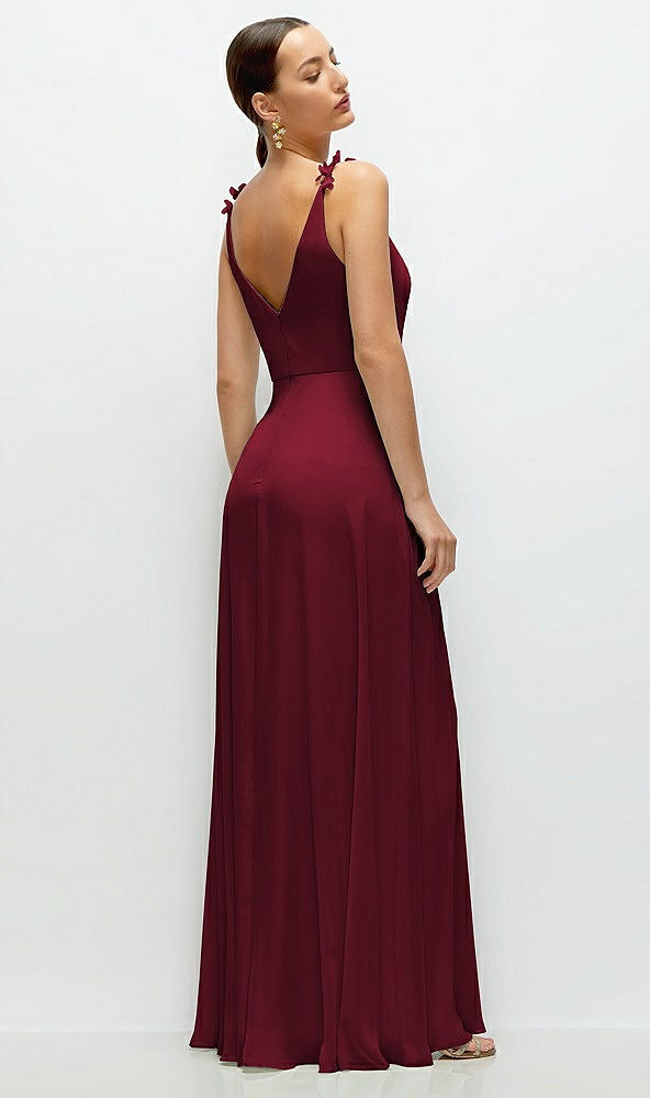 Back View - Burgundy Cowl Neck Chiffon Maxi Dress with Hand-Worked Petal Straps