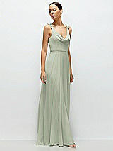 Side View Thumbnail - Celadon Cowl Neck Chiffon Maxi Dress with Hand-Worked Petal Straps