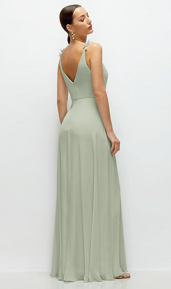 Back View - Celadon Cowl Neck Chiffon Maxi Dress with Hand-Worked Petal Straps