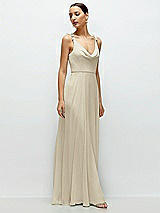 Side View Thumbnail - Champagne Cowl Neck Chiffon Maxi Dress with Hand-Worked Petal Straps