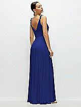 Rear View Thumbnail - Cobalt Blue Cowl Neck Chiffon Maxi Dress with Hand-Worked Petal Straps