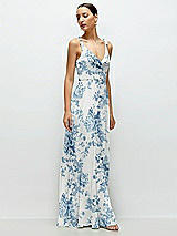 Side View Thumbnail - Cottage Rose Dusk Blue Cowl Neck Chiffon Maxi Dress with Hand-Worked Petal Straps