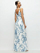 Rear View Thumbnail - Cottage Rose Dusk Blue Cowl Neck Chiffon Maxi Dress with Hand-Worked Petal Straps