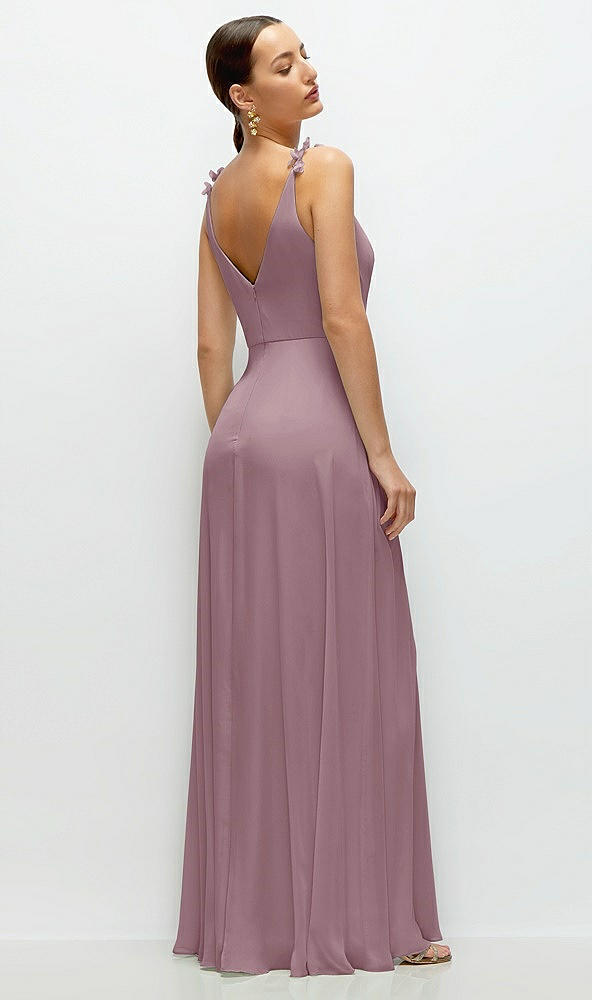 Back View - Dusty Rose Cowl Neck Chiffon Maxi Dress with Hand-Worked Petal Straps