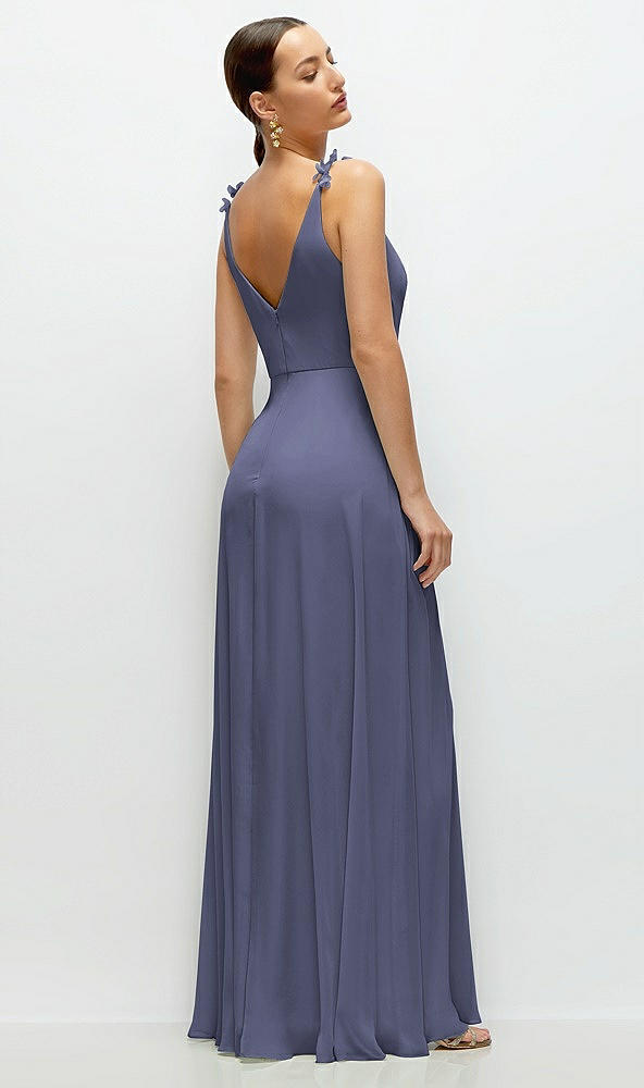 Back View - French Blue Cowl Neck Chiffon Maxi Dress with Hand-Worked Petal Straps