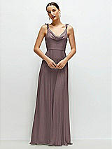 Front View Thumbnail - French Truffle Cowl Neck Chiffon Maxi Dress with Hand-Worked Petal Straps