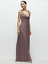 Side View Thumbnail - French Truffle Cowl Neck Chiffon Maxi Dress with Hand-Worked Petal Straps