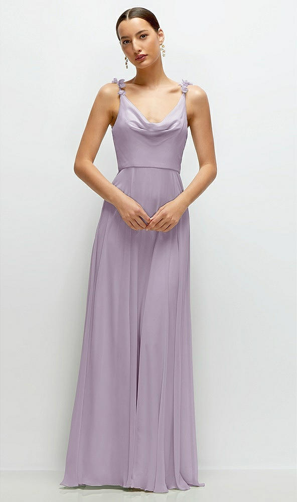 Front View - Lilac Haze Cowl Neck Chiffon Maxi Dress with Hand-Worked Petal Straps