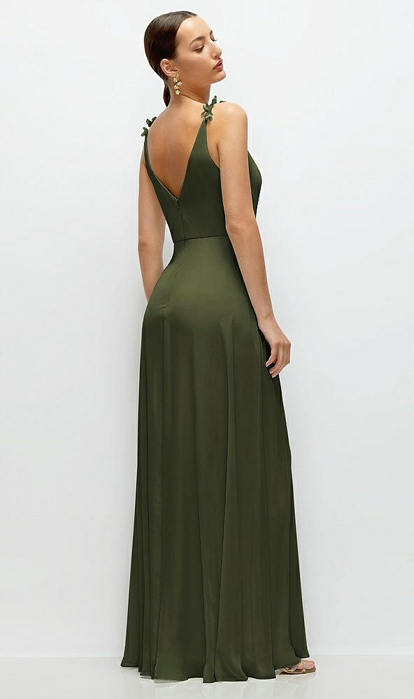 Back View - Olive Green Cowl Neck Chiffon Maxi Dress with Hand-Worked Petal Straps