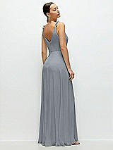 Rear View Thumbnail - Platinum Cowl Neck Chiffon Maxi Dress with Hand-Worked Petal Straps