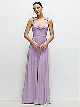 Front View Thumbnail - Pale Purple Cowl Neck Chiffon Maxi Dress with Hand-Worked Petal Straps