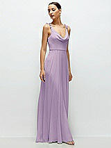 Side View Thumbnail - Pale Purple Cowl Neck Chiffon Maxi Dress with Hand-Worked Petal Straps