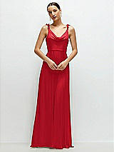 Front View Thumbnail - Parisian Red Cowl Neck Chiffon Maxi Dress with Hand-Worked Petal Straps