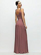 Rear View Thumbnail - Rosewood Cowl Neck Chiffon Maxi Dress with Hand-Worked Petal Straps